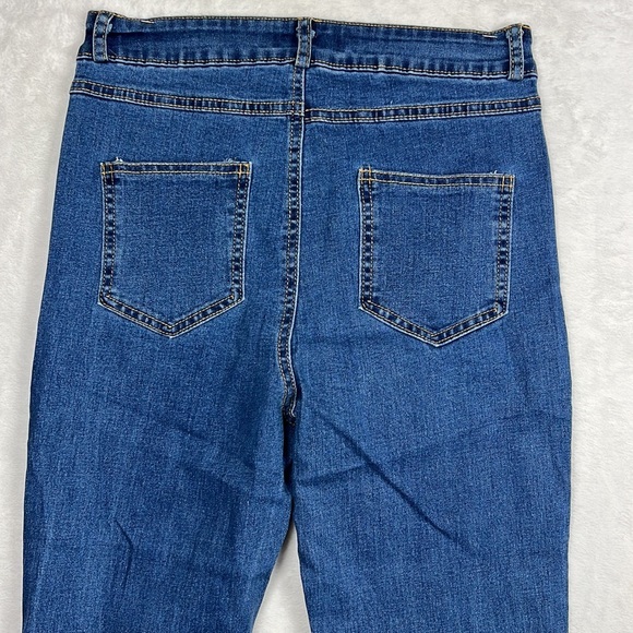 Two Tone Flare BellBottom Patchwork Frayed Hem High Rise Jeans Stretch Denim - Picture 12 of 14